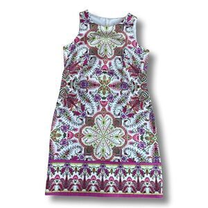 Women's London Times Floral Tile Patchwork Sleeveless Mini Shift Dress • 2 • NWT